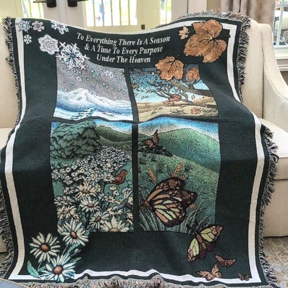 Vintage Tapestry Four Seasons Throw Blanket Ecclesiastes 3:1 - Picture 1 of 9
